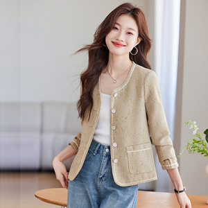 Apricot Women's Blazer Solid Color Polyester Worsted Breathable Pocket Spring Autumn Casual Style - Product Image 3