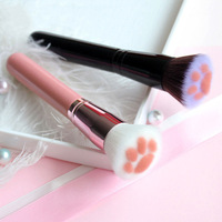 Pinceau plat multifonctionnel en forme de patte de chat, poils synthétiques doux, manche en bois, pour poudre libre, fond de teint, fard à joues, logo personnalisé, maquillage