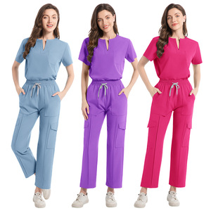 Women's Nurse Uniform Pants Light Blue Cargo Style Moisture Wicking Comfortable Workwear Hospital Scrubs Set - Product Image 5