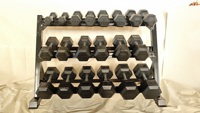Offre Spéciale et Économique : Ensemble d'haltères hexagonales recouvertes de caoutchouc (2,27 à 22,68 kg) avec support de rangement