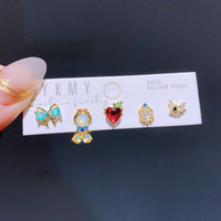 BOYI 5 pièces ensemble bijoux de mode princesse doux tempérament boucles d'oreilles 925 argent poste concepteur couleur Zircon boucles d'oreilles ensemble