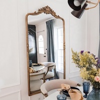 Style européen classique grand miroir de sol en feuille d'or antique décor à la maison moderne avec cadre en métal pour un usage domestique