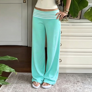 Pantalones Deportivos Casuales para Mujer, de Pierna Ancha, Cintura Baja, Color Verde, Tejido Ecológico, Estampado a Rayas, Cómodos y Transpirables - Product Image 4