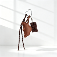 Porte-clés en peluche marron doux, design mode dessin animé anime, tasse à café et barre de chocolat, breloque de sac, cordon et mousqueton pour sac à dos et clés