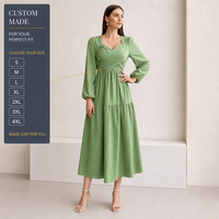 Robe Midi Vintage Hiver à Col Surplis Marque Privée OEM ODM Manches Évasées Poignets Élastiqués Taille Haute en Polyester