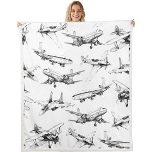 Beige Watercolor Biplanes Flannel Blanket <b>Throw</b> Blanket Nap Blanket <b>Super</b> <b>Soft</b> Machine Washable for Home Office Nap Custom Print - Product Image 3