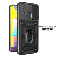 Étui de téléphone portable BAILI Factory avec cadre d'objectif coulissant deux-en-un, support d'anneau de doigt rotatif à 360 degrés pour Samsung M31/M52/M56