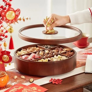 Chinese Style Walnut Wood Dried Fruit <b>Tray</b> Round 8-11 Compartments Solid Wood <b>Storage</b> Box For Home Living Room Tea Time - Product Image 1