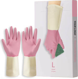 Guantes de limpieza de látex de goma para el hogar <span class=keywords><strong>bicolor</strong></span> con forro Flocado de puño largo mejorado con guantes impresos para limpieza el hogar - Product Image 4