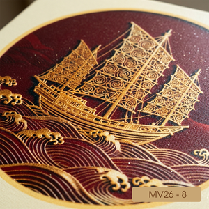Cuadro Decorativo Exclusivo con Hojas de Oro en Relieve, Arte para Decoración del Hogar, Paisaje Marino, Modelo de Fábrica Vietnamita MV26-8, Tamaño 60x60cm - Product Image 1