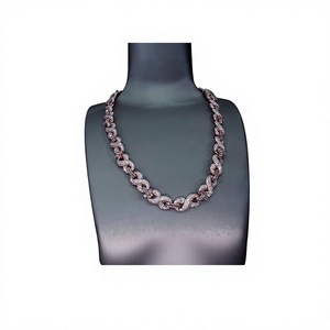 S925 Solid Lab Grown Diamond Link Chain <b>Statement</b> <b>Necklace</b> Round Brilliant Cut 18K Gold Plated Unisex Wedding Everyday Wear - Product Image 1