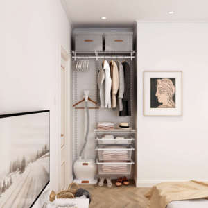 <span class=keywords><strong>Armario</strong></span> Modular Extensible de Acero Moderno PONIE, 1M de Ancho, Estantes Ajustables, Barras para Colgar, Puertas de MDF, Ahorro de Espacio para Dormitorio - Product Image 5