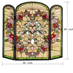 Paravent de cheminée Tiffany en verre teinté, style européen, fait main, motif floral, 36''*28'', pour salle à manger et chambre à coucher - Product Image 6