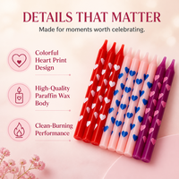 Bougies d'anniversaire imprimées cœur, 10 pièces par carte avec supports pour la décoration de gâteaux, fournitures de fête et programme de vente en gros