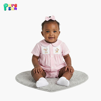 Combinaison pour fillette avec broderie de lapin de Pâques Puresun, col chemise, 100% coton biologique, boutons, barboteuse pour enfant, combinaison personnalisée pour bébé