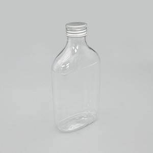 Transparent Pet <b>Flat</b> Bottle 250ml <b>Screw</b> Cap For Wine Beverage Packaging - Product Image 1