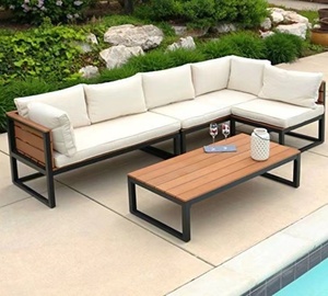 Mobilier moderne en bois massif avec coussins, ensemble canapé, salon, jardin, patio, hôtel, canapé d'extérieur <span class=keywords><strong>sectionnel</strong></span> - Product Image 2