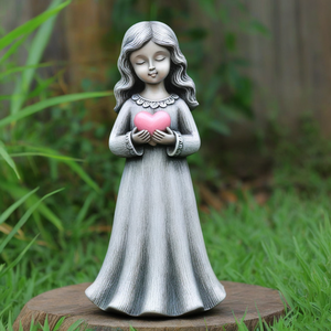 Estatua de Ángel resina personalizada estatuilla de niña Ángel blanco puro con luces Led solares en forma de corazón decoración del hogar - Product Image 4