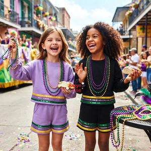 Abbigliamento per Bambini Mardi Gras, Set con Maglione a Maniche Lunghe e <span class=keywords><strong>Pantaloncini</strong></span> a Righe Viola, Verde e Oro con Paillettes, Set di Abbigliamento per Feste per Ragazze all'Ingrosso - Product Image 1