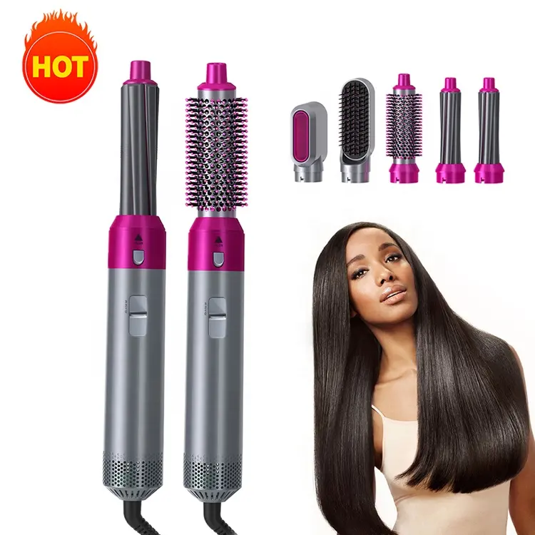 High quality 5 in 1 home travel portable professional salon hair dryer roll straight heating brush