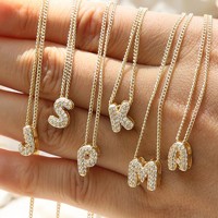 Collier Lettre Bulle 3D Mini Zircon, Collier Lettre Alphabet Zirconium Effet Ballon, Collier Initiale Gonflée, Bijoux Personnalisés