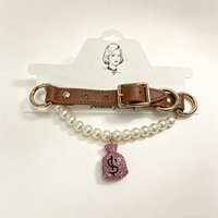 Collier pour animaux de compagnie en cristal naturel en gros, élégant collier perlé, en cuir PU réglable pour chats et petits chiens, usage quotidien