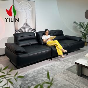 नवीनतम डिजाइन बैकरेस्ट समायोज्य सोफा आधुनिक नरम उच्च बैकरेस्ट गहरे बैठने वाले काले चमड़े के मॉड्यूलर संयोजन लिविंग रूम सोफा - Product Image 2
