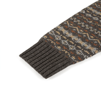 Pull en laine tricoté pour homme à col rond et manches longues, motif Fair Isle, jacquard, marron, logo personnalisé en gros, OEM et ODM, AiNear