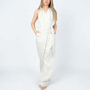 Mono de mujer personalizado al por mayor, mono de una pieza a la moda, mono casual sin mangas de pierna ancha, ropa de marca privada OEM ODM - Product Image 1
