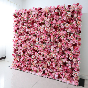 C08 rose rose soie tissu floral mariage artificiel 3D mur fleur retrousser panneaux de fond mur de fleurs pour événement de fête de mariage - Product Image 1