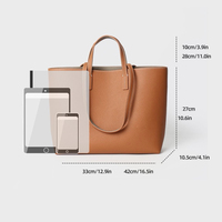 Sac fourre-tout en cuir pleine fleur véritable pour femme, grand sac à main réversible avec fermeture magnétique et pochette amovible pour affaires