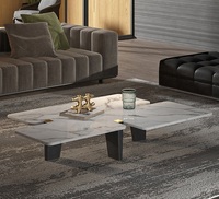 Table basse en acier inoxydable, nouvelle mode café salon or argent grande plaque de marbre carrée en pierre Table basse latérale