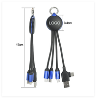 Câble de charge USB 3, 4, 5 en 1 avec logo lumineux et porte-clés, idéal comme cadeau d'affaires, livré dans une boîte cadeau noire – Offre Spéciale