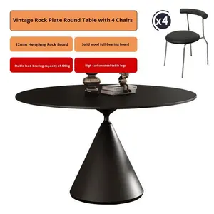 Tavolo da Pranzo in Pietra Sinterizzata Stile Francese Bianco Puro Moderno Minimalista per Piccoli Appartamenti Set Tavolo e Sedie da Pranzo - Product Image 4