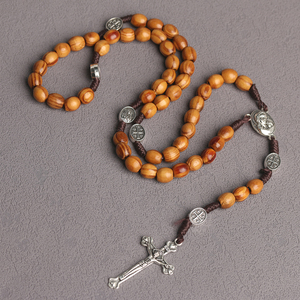 Gioielli Religiosi Cattolici, Rosario con Perline in Legno Naturale, Pendente con Terra Santa e Vergine <span class=keywords><strong>Maria</strong></span>, Perline 8x10mm, Vendita all'Ingrosso - Product Image 5