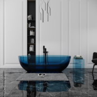 Baignoire autoportante moderne GeMei en résine à surface solide, écologique, avec drain central pour spa, fonction de trempage, pour salle de bain
