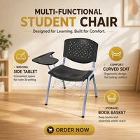 Chaise ergonomique moderne pour salle de classe et formation, avec panier en filet, pour l'écriture et le dessin, vente en gros