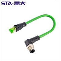 موصل إيثرنت M12 إلى M12 مقاوم للماء، كابل شبكة M12 إلى RJ45 Cat5، موصل ذكر 4 سنون بزاوية مستقيمة أو قائمة بزاوية قائمة، 1 متر 5 متر 10 متر
