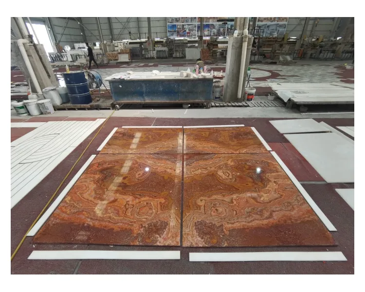 Bookmatched Tiger Onyx Marble Tiger Onyx Stone Brown Onix For Hotel Flooring Design Backlight