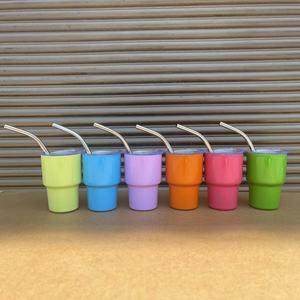 El más nuevo vaso de metal de acero inoxidable lindo mini vaso de vidrio de chupito de sublimación de 2oz con tapa de paja - Product Image 3