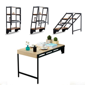 HOMEMORE Multifunctional Wall Mount Wood Smart <b>Table</b> <b>Metal</b> Space Saving Furniture <b>Folding</b> Dining S5101 <b>Folding</b> Wall <b>Table</b> S5101 - Product Image 1