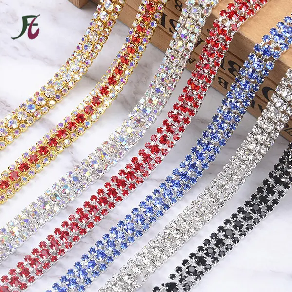 Nhà Máy Bán Buôn Hàng Đơn Bạc Claw Rhinestone Cup Chain,3 Hàng Pha Lê Cup Chain, Pha Lê & Ngọc Trai Trang Trí Cho Giáng Sinh