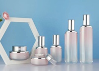 Ensemble de flacons de soin de la peau en verre ovale dégradé de luxe, plusieurs couleurs, bouchon pompe, flacon de lotion, sérum, crème, emballage cosmétique, logo personnalisé