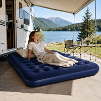 Lit d'air gonflable double pliable floqué, confortable, bleu marine, en PVC, pour tente de jardin et usage domestique