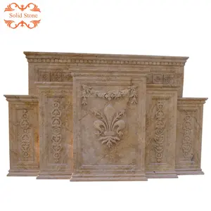 Mão esculpido religioso amarelo travertine pedra altar design casa