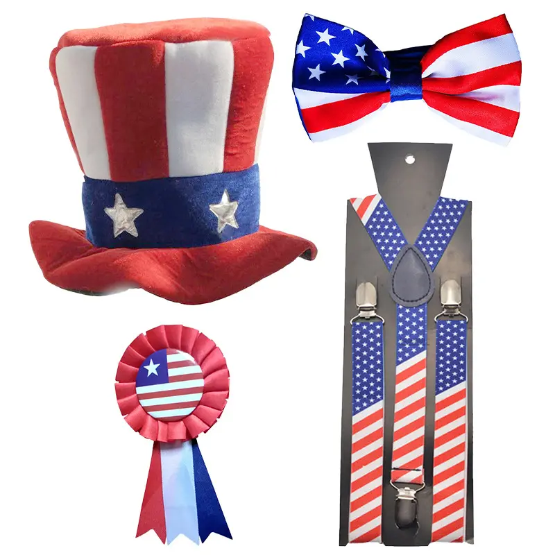 2024 Independence Day Hat flag High Hat National Day Party Hat Bow Tie Costume Set