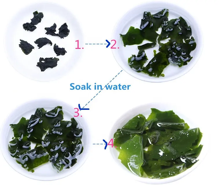 Kustomisasi kualitas tinggi 500g 1kg kadar air hijau gelap 3% lezat Alga kering potongan segar rumput laut Wakame