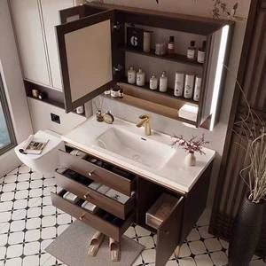 Modern Bathroom Vanity With Led Mirror Ceramic Basin Wood <b>Cabinet</b> 60 In Rectangle Floor Standing Dark Finish Contemporary Style - Product Image 6