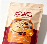 Sachet Doypack Personnalisé en Mylar Imprimé avec Fermeture Zip Refermable de Qualité Alimentaire pour Mélange de Noix, Baies et Crêpes, Emballage pour Petit-Déjeuner et Pâtisserie avec Logo