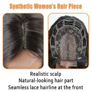Topper de Cabello Sintético Suave para Mujer, con Encaje Frontal y Clips, Estilo Ondulado, Ligero, Media Peluca - Product Image 6